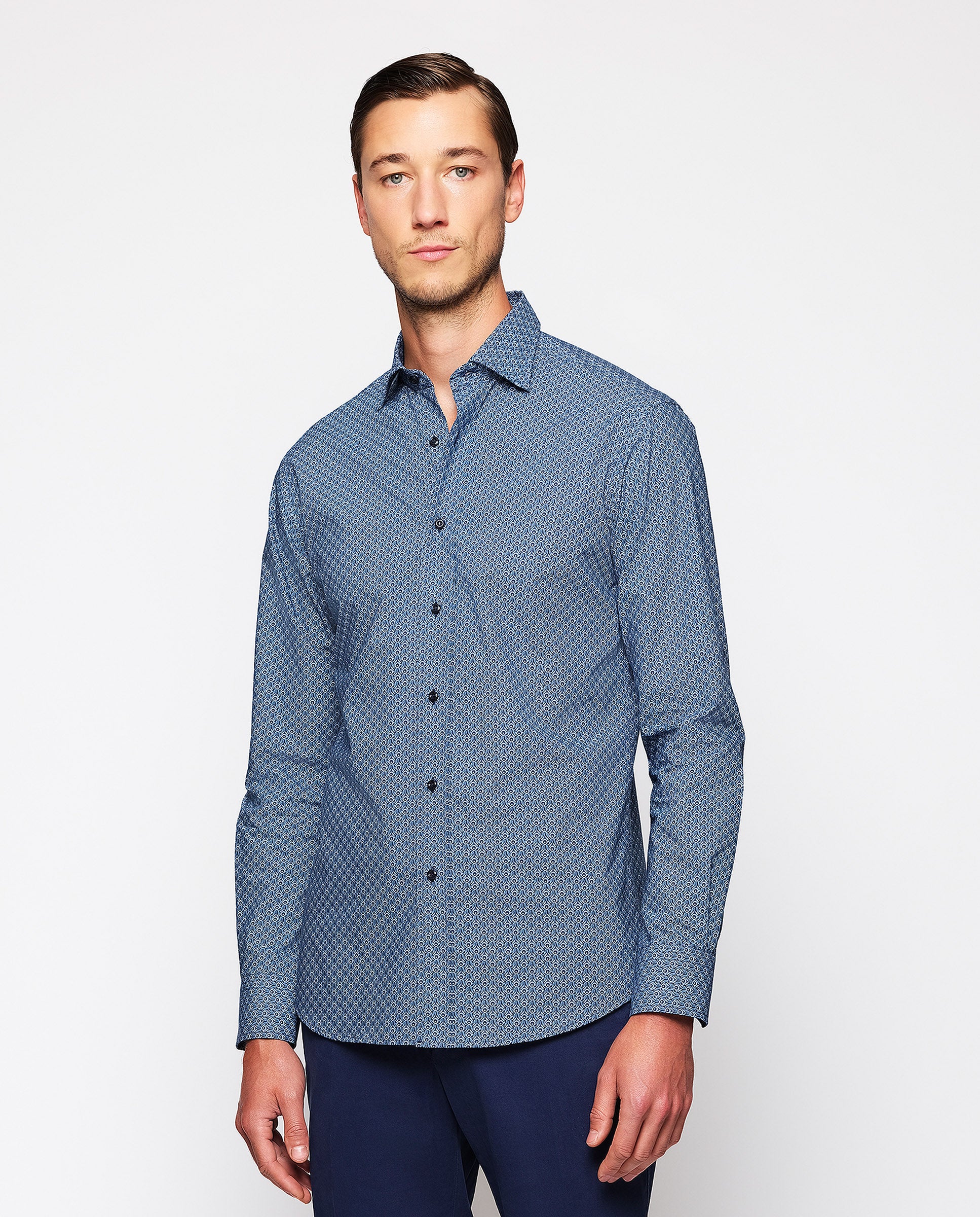 Blue cotton print casual shirt by MIRTO