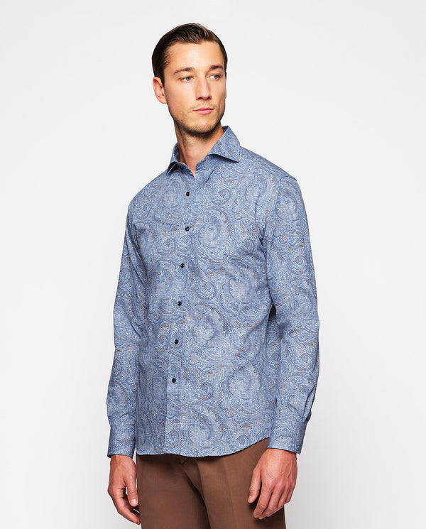 Blue paisley print casual shirt by MIRTO