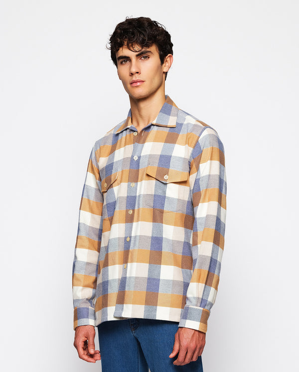 Blue & beige flannel plaid overshirt