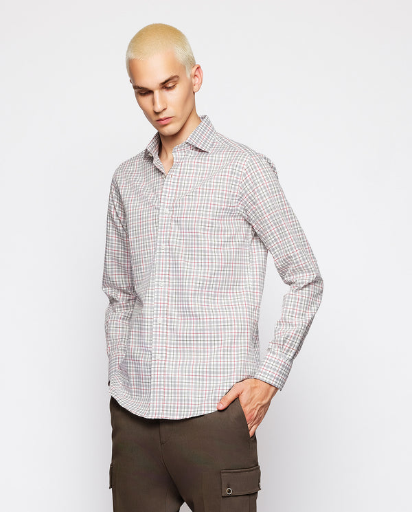 Red, green & gray plaid casual shirt by MIRTO