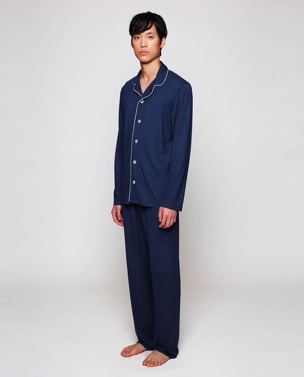 Long navy blue modal fabric pajamas