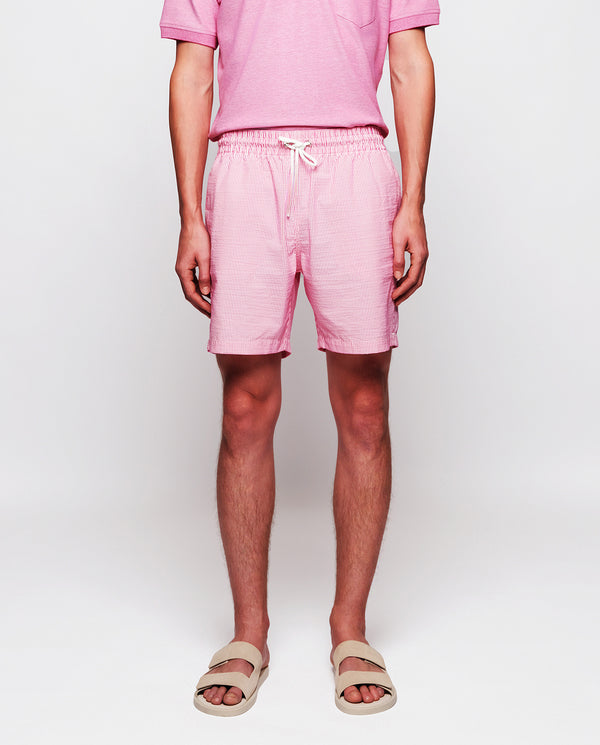 Pink & white striped swim shorts