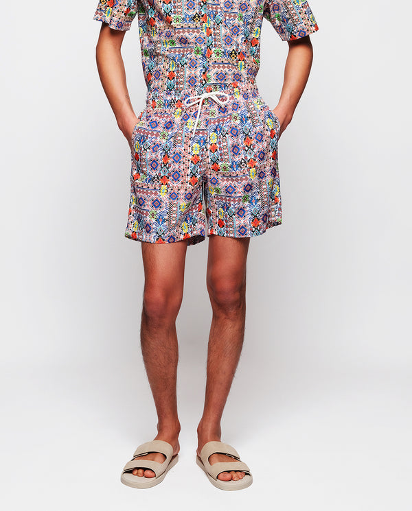 Multicolor ethnical print swim shorts