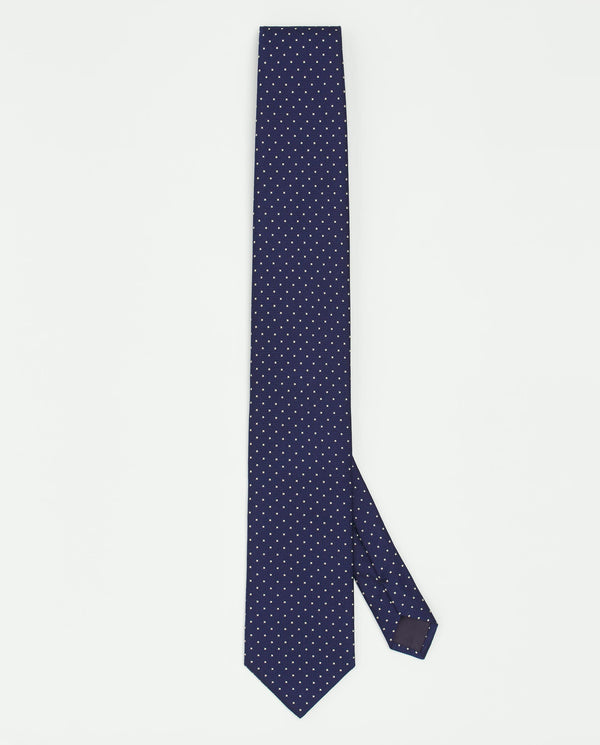 Navy blue dot silk tie