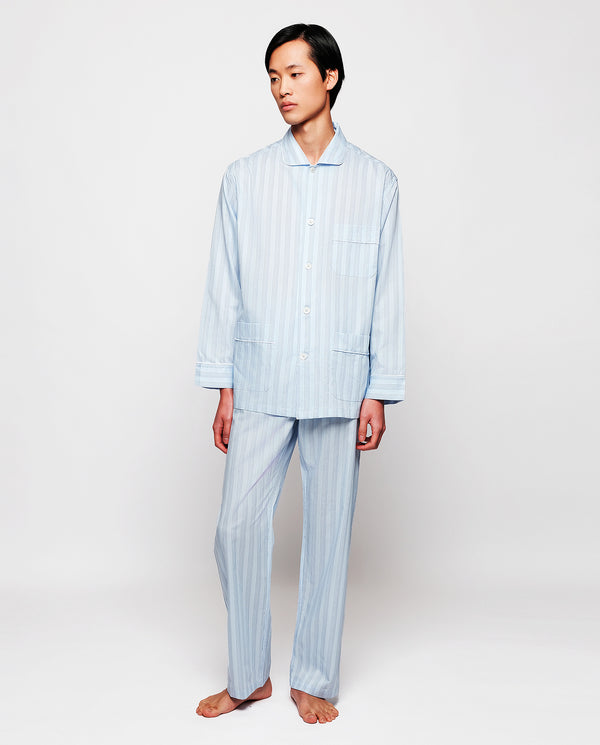 Light blue cotton striped long pajamas by MIRTO