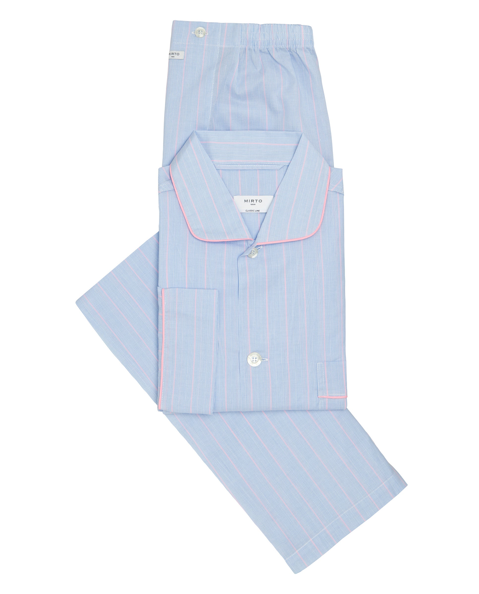 Light blue cotton striped long pajamas by MIRTO