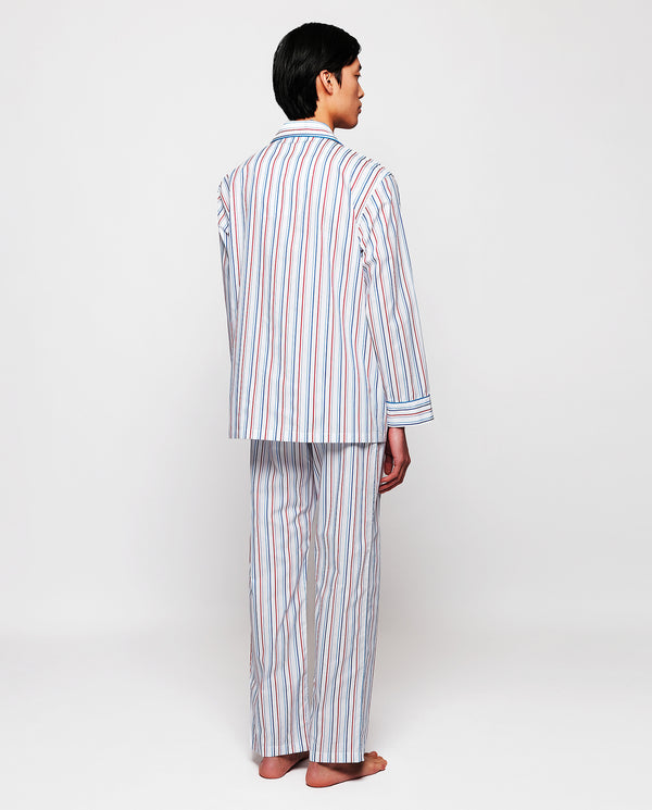 Blue & red cotton striped long pajamas by MIRTO