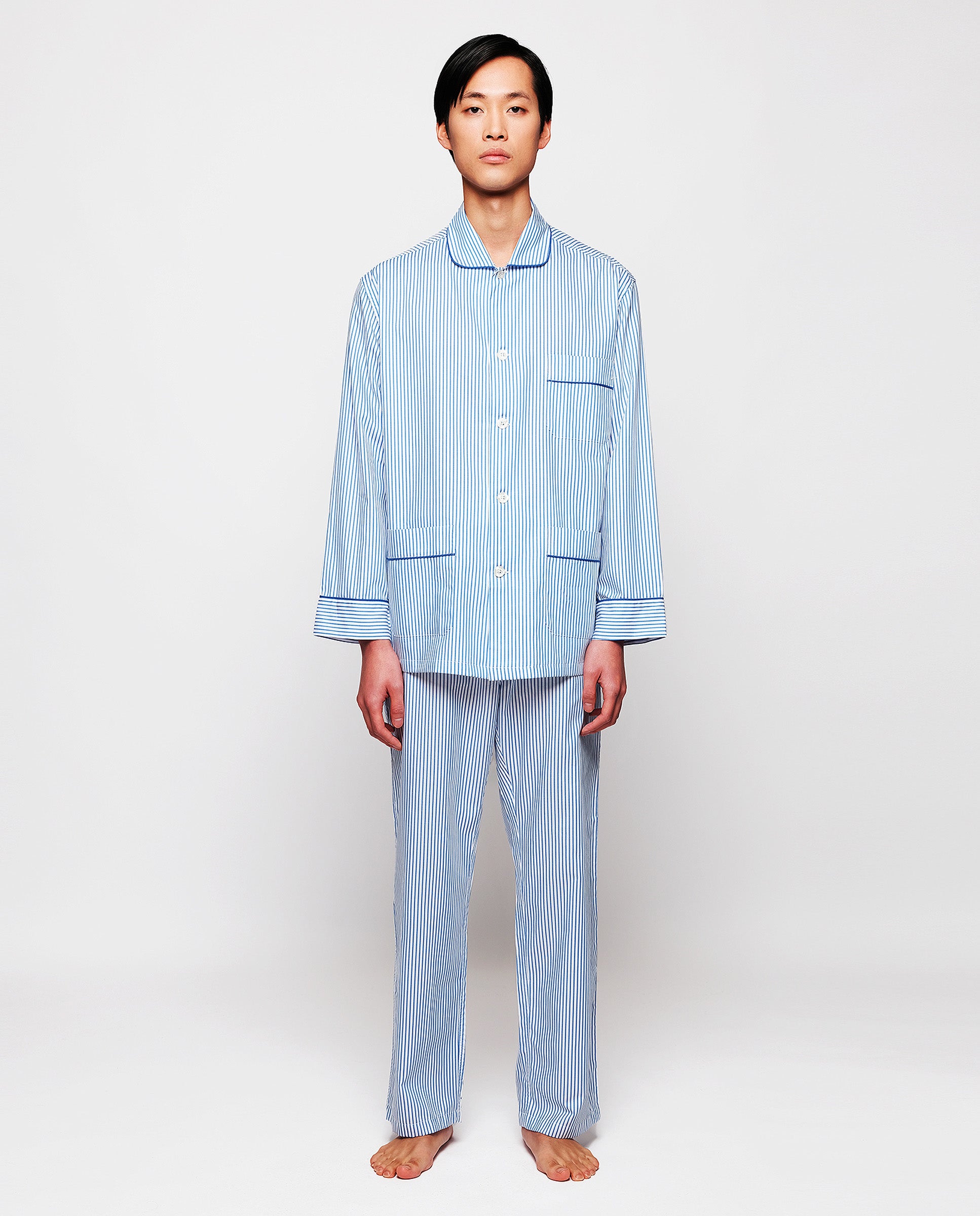 Blue cotton striped long pajamas by MIRTO