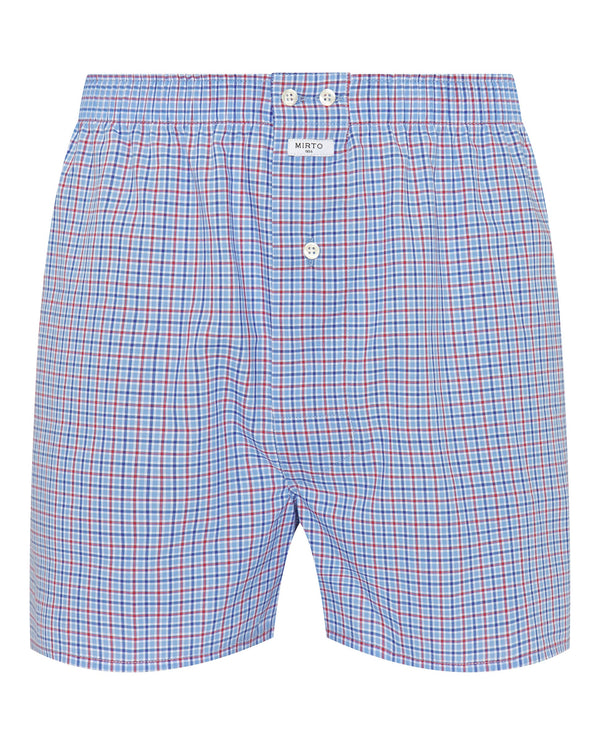 Blue & red cotton plaid boxers by MIRTO