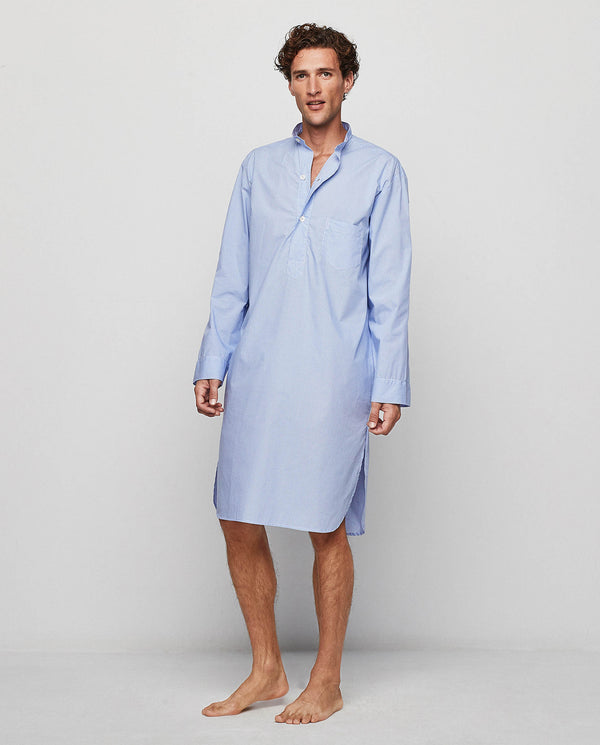 Blue micro-patterned long sleeved nightshirt