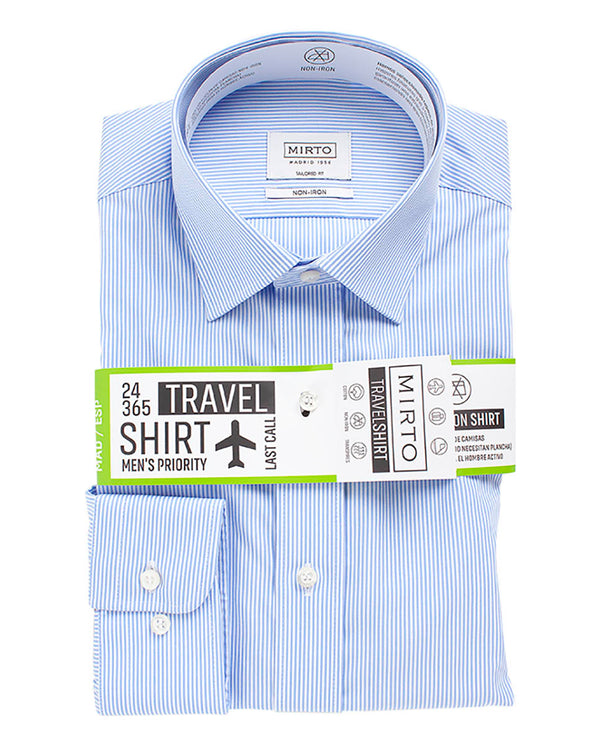 Striped spread-collar tailored-fit travel-shirt