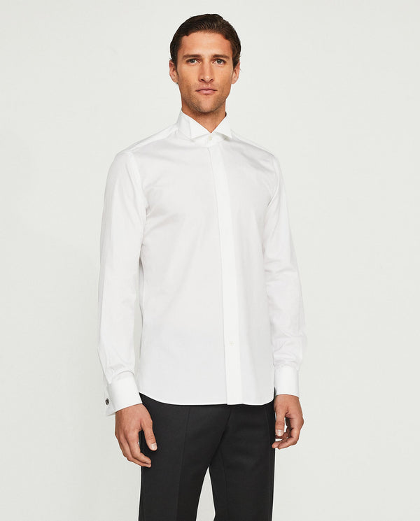 Wing collar tailored-fit tuxedo shirt