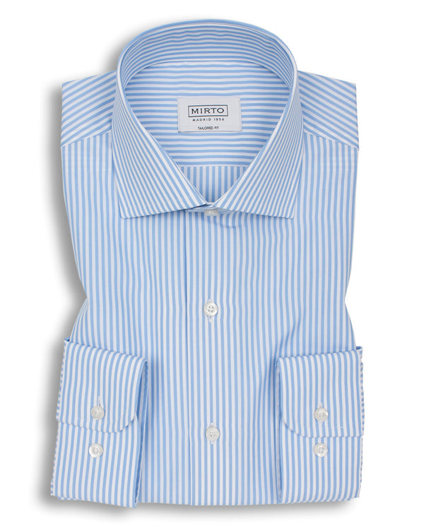 SPREAD COLLAR BLUE-STRIPED TAILORED-FIT SHIRT by M