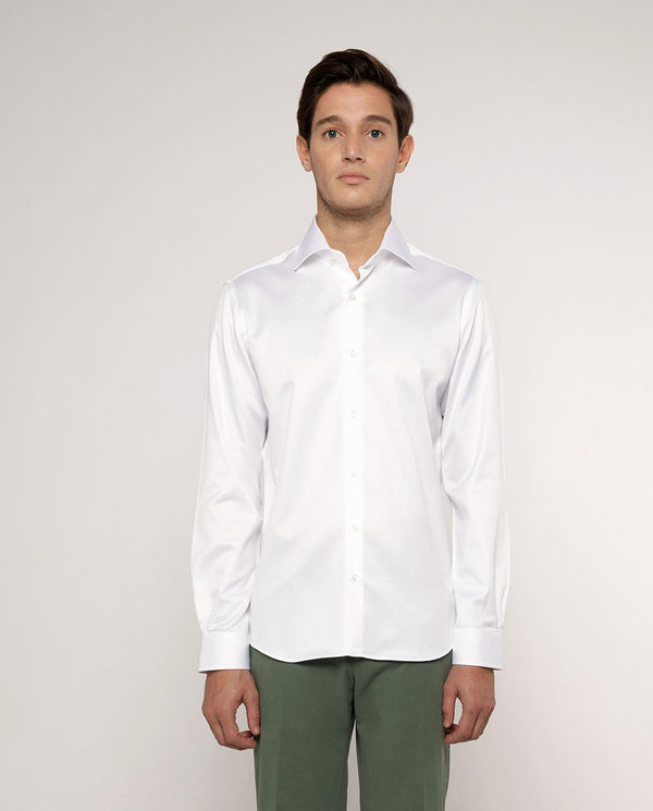 Spread collar textured-cotton dress shirt