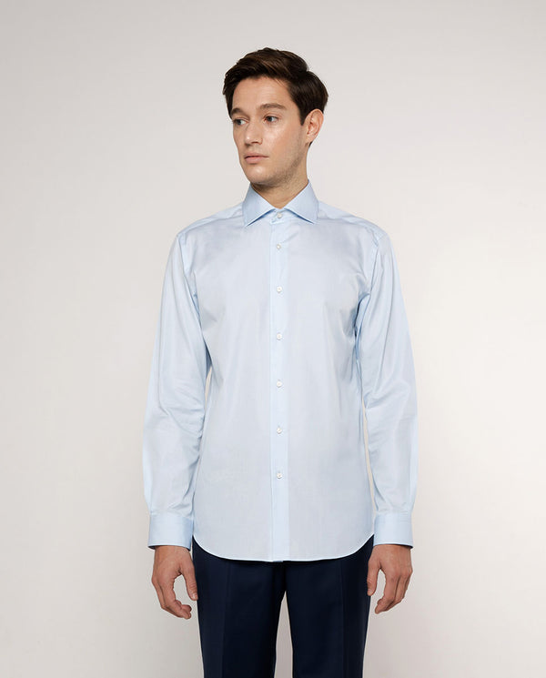 Spread collar blue-poplin dress shirt
