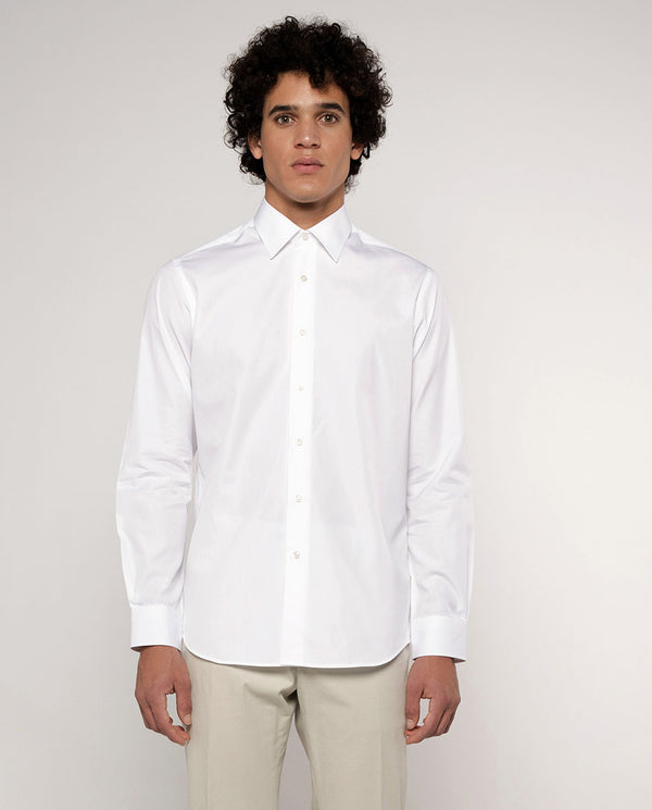 Pointed collar white-poplin dress shirt