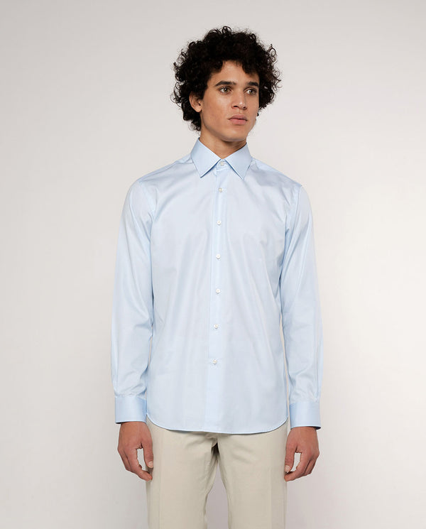 Pointed collar blue-poplin dress shirt