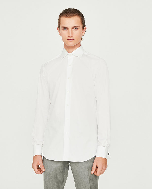 Spread collar white-poplin dress shirt