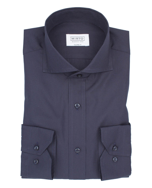 Navy spread collar tailored-fit shirt