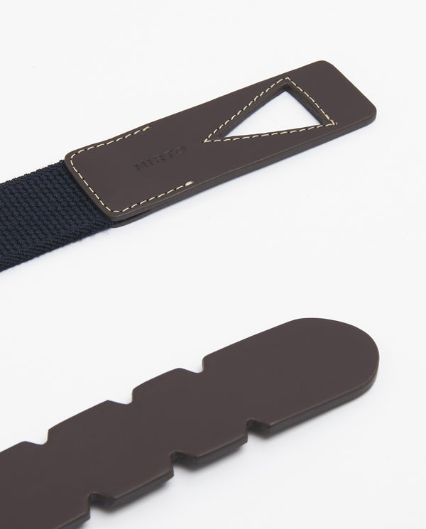 Navy blue elastic canvas belt without buckle by MI