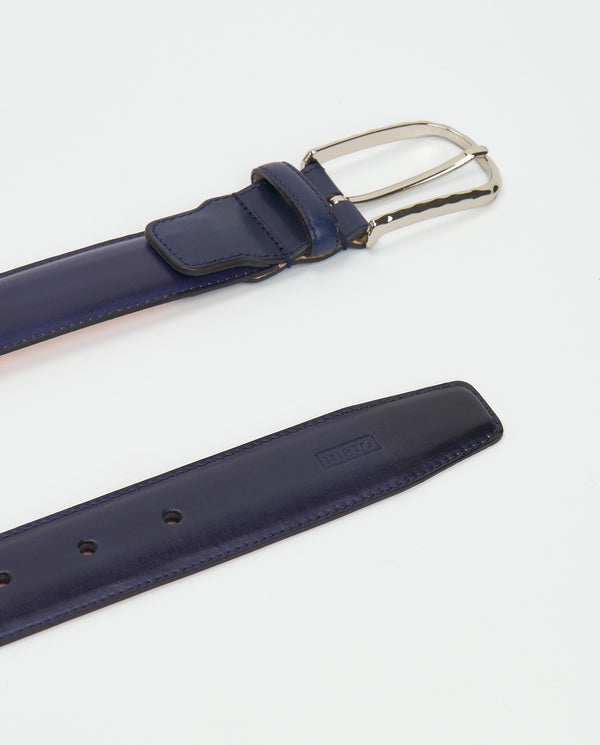 Blue leather dress belt