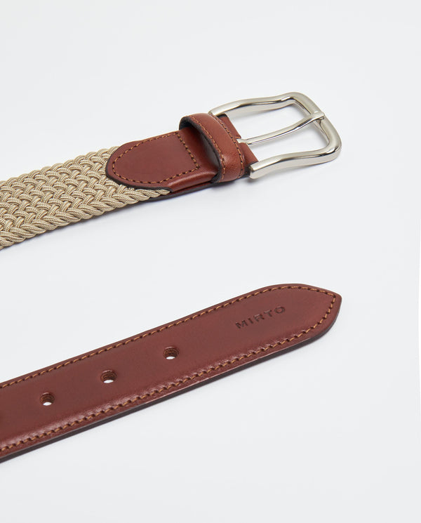 Beige elastic braided belt by MIRTO