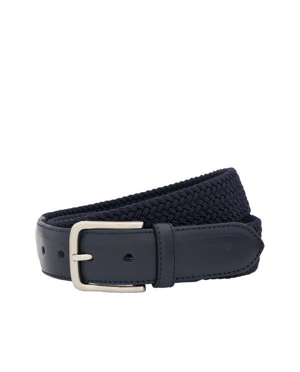 Navy blue elastic braided belt by MIRTO