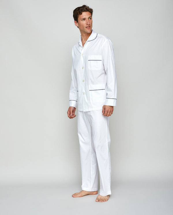 White cotton satin pajamas