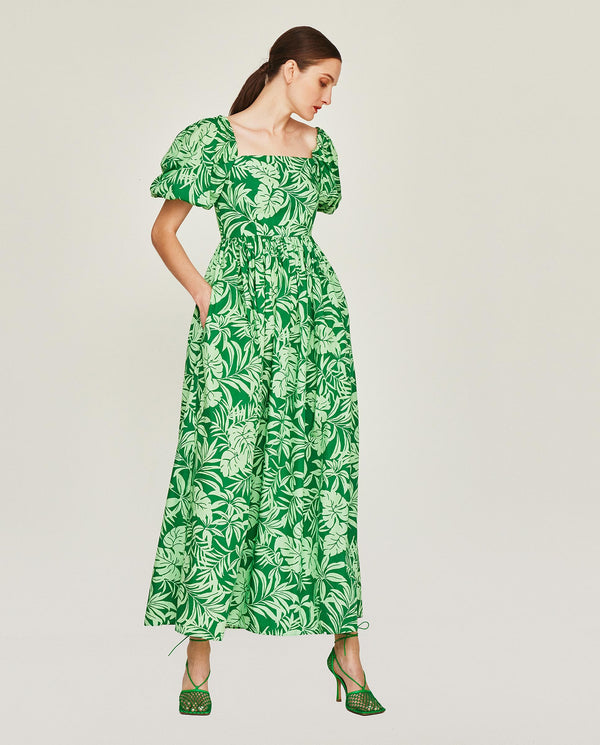 Green vegetal print dress by MIRTO