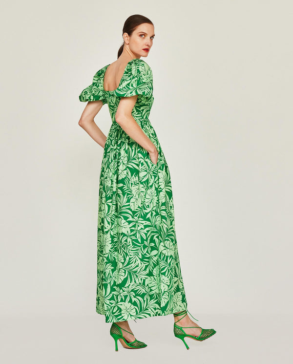 Green vegetal print dress by MIRTO