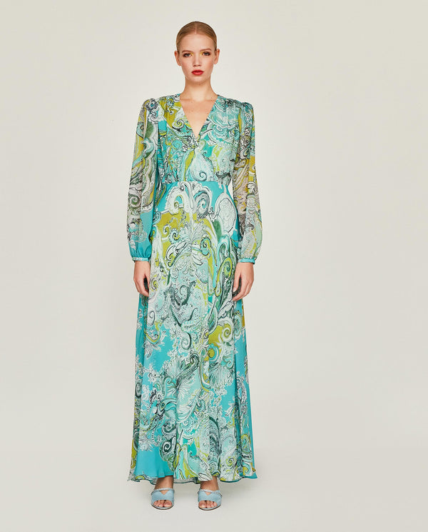 Turquoise paisley print dress by MIRTO
