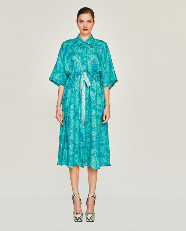 Turquoise toile de jouy dress by MIRTO