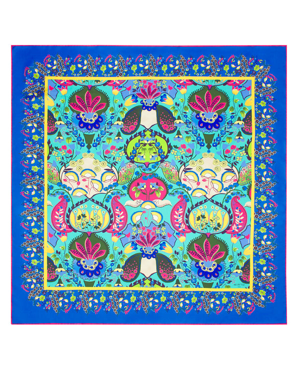 Silk, turquoise ornamental print scarf by MIRTO