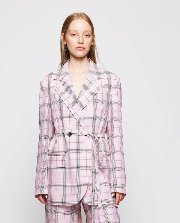 Pink plaid cotton & linen jacket by MIRTO