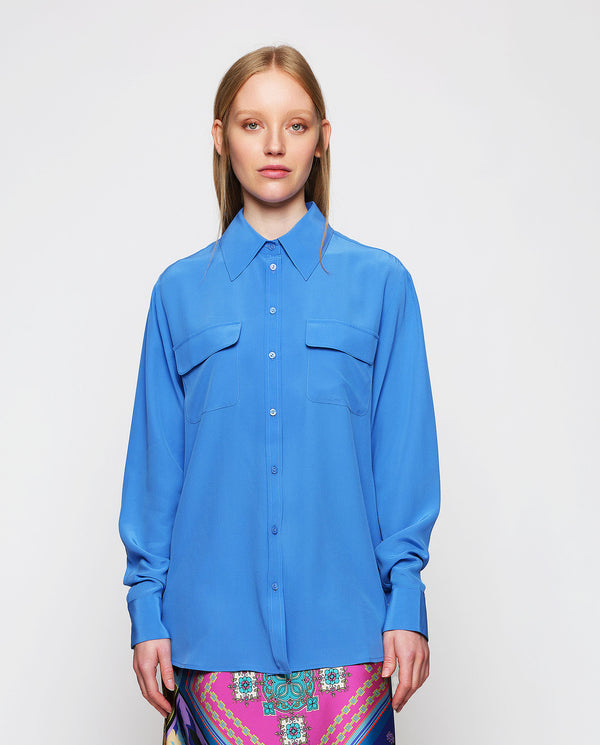 Blue washed silk blouse by MIRTO