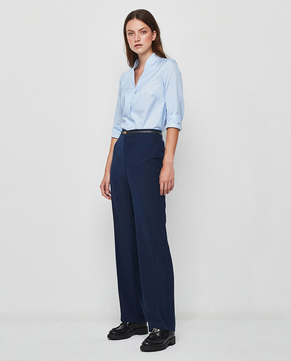 Blue crepe trousers by MIRTO – 02511-0055