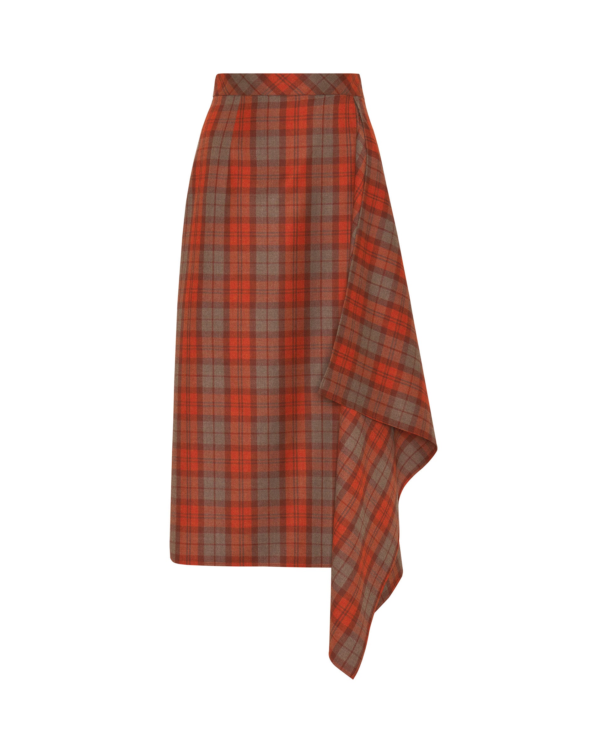 Orange wool asymmetric plaid skirt by MIRTO