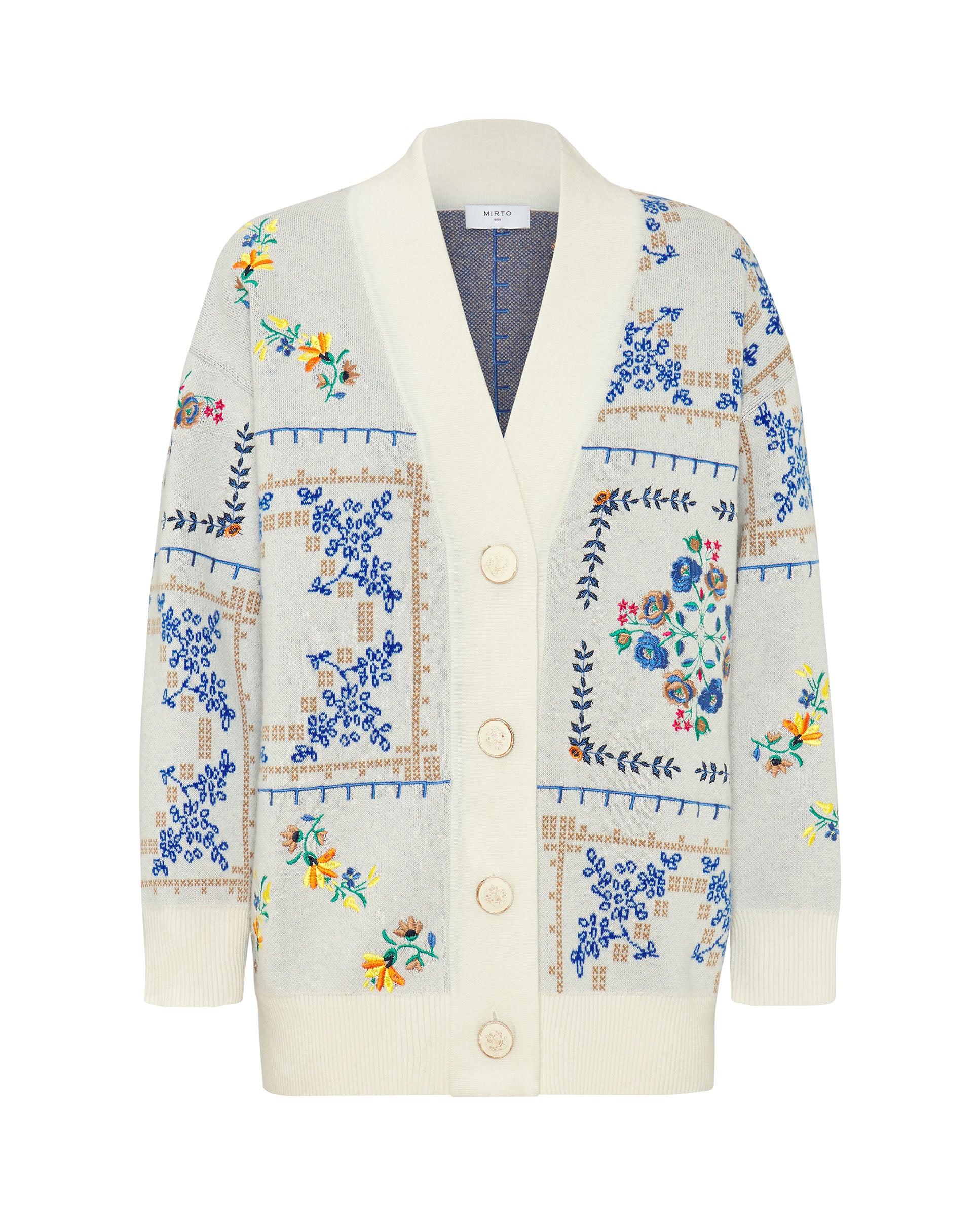 White embroidered floral jacquard cardigan by MIRT