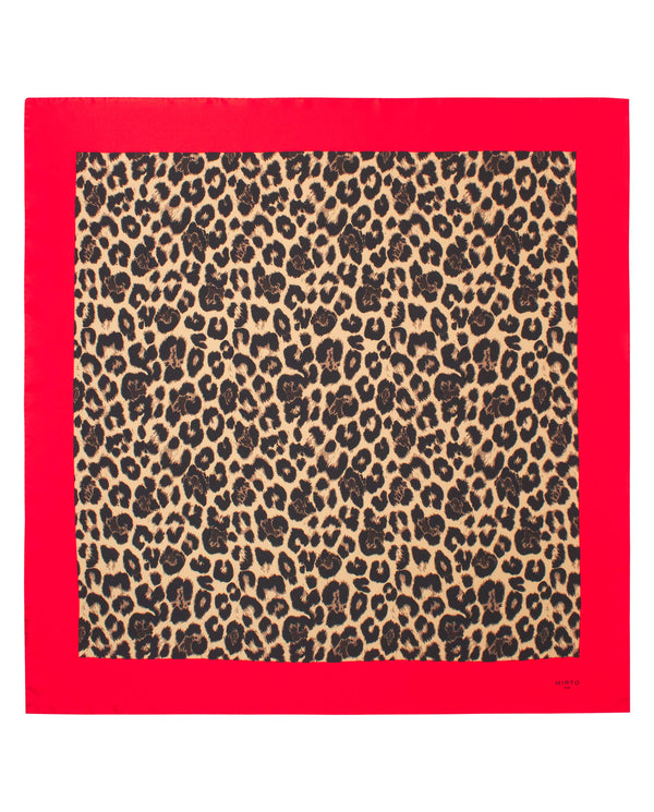 Red silk animal print scarf by MIRTO