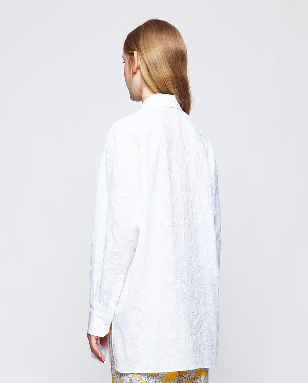 White cotton oversize embroidered shirt by MIRTO