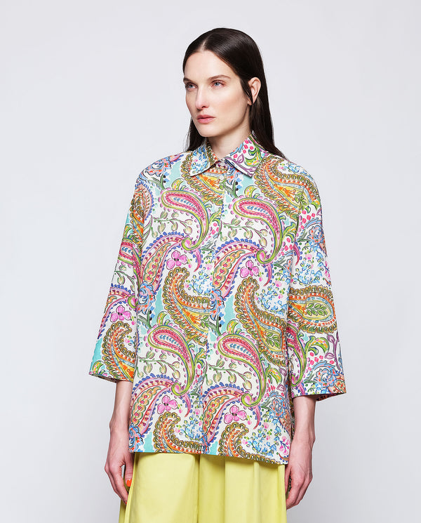 Multicolor cotton paisley print shirt by MIRTO