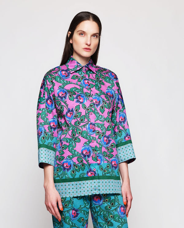 Pink & turquoise cotton floral print shirt by MIRT