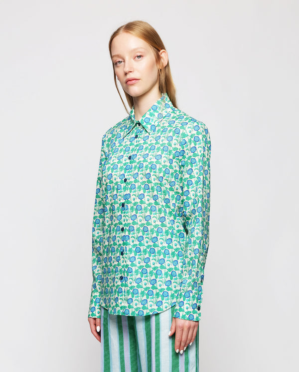 Green cotton floral print shirt by MIRTO