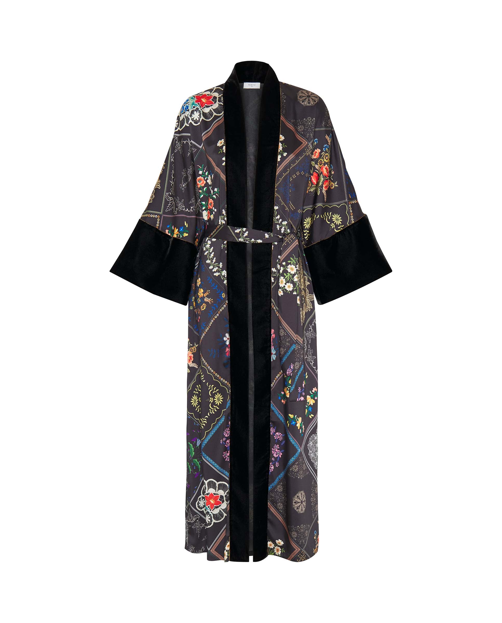 Black floral squares print kimono by MIRTO