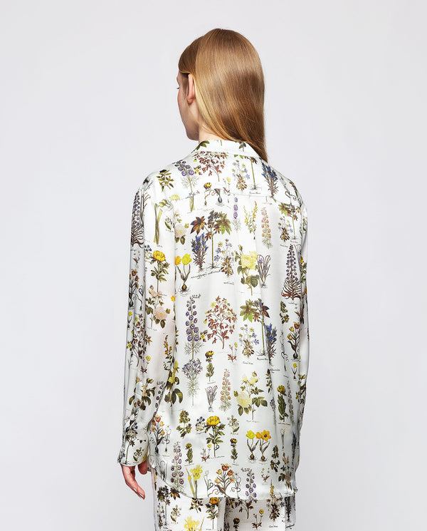 White silk botanical print blouse by MIRTO