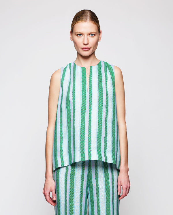Blue & green linen striped top by MIRTO