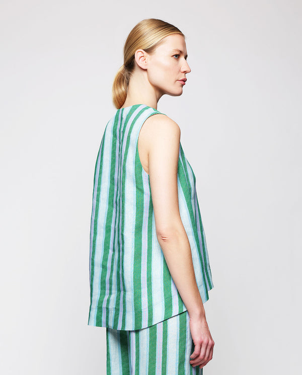 Blue & green linen striped top by MIRTO