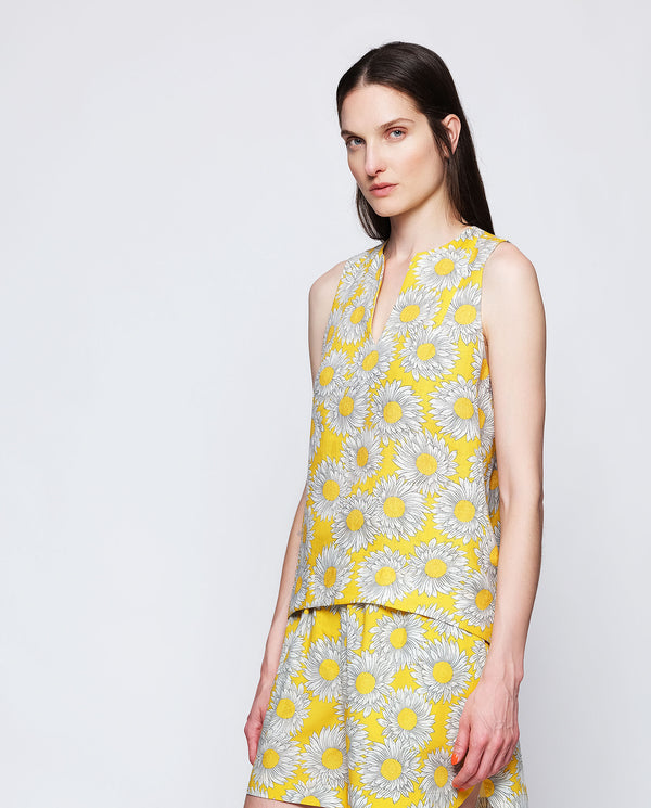 Yellow linen floral print top by MIRTO