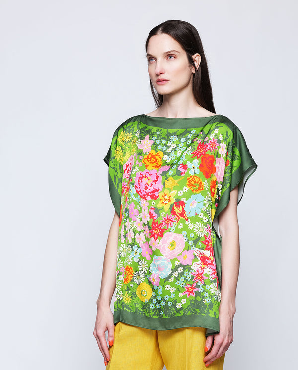 Green floral print fluid scarve top by MIRTO