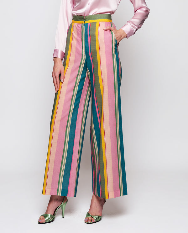 Multicolor cotton & linen striped trousers by MIRT